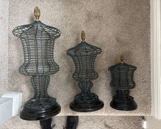 Three Piece Maitland- Smith 2Welded Wire Urn Form Decor 30", 24", 13"