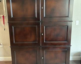 Solid maple locking credenza Miller Road By Baker 
69” x 50” x 23” Maitland Smith metal three piece decor