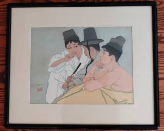 EARLY PAUL JACOULET TROIS CORENS (THREE KOREANS), 1937, JAPAN WOODBLOCK PRINT