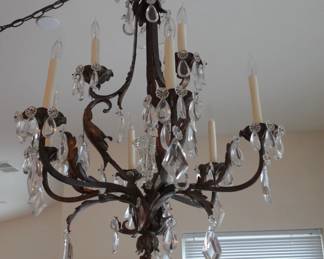 VINTAGE MODERN CRYSTAL CHANDELIER WITH HAMMERED COPPER FRAME, 1970s