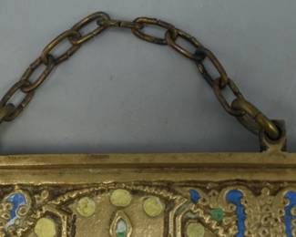 19C RUSSIAN BRONZE & ENAMEL ICON OF JESUS CHRIST HANGING PLAQUE