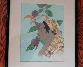  RARE EARLY PAUL JACOULET MAN OF MENADO AND MANGOSTEENS, 1935, JAPAN WOODBLOCK