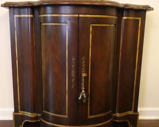 SIGNED VINTAGE BAKER REGENCY STYLE DEMILUNE CONSOLE / BAR CABINET WITH MATCHING MIRROR