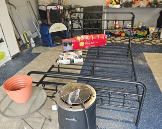 Metal Double bed , 2 scissor jacks & Charbroil infrared turkey cooker