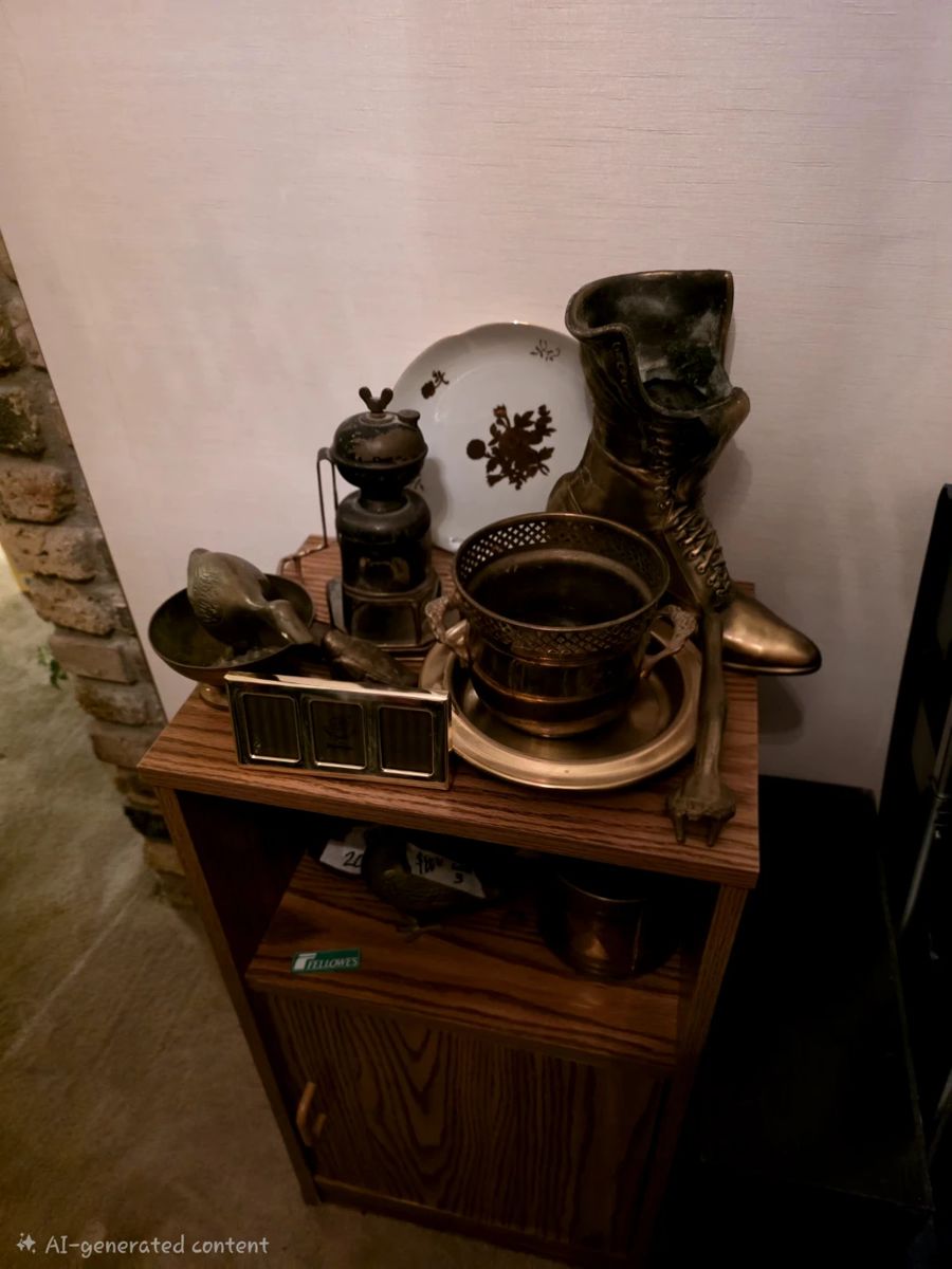 Collection of side tables & vintage brass decor 