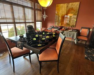 Black dining table with chairs