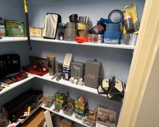 Various painter's tape, nails, screws, garage tools