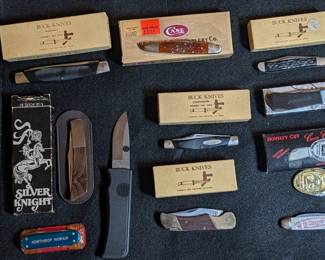 Buck, Western - Boulder CO, Bear Hunter, Solinger, Eddie Bauer Advertising, Kinfolks, Silver Knight, Old Timer, Case, Najeeb Malluk straight razor, Liberty Tom Thumb