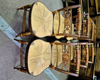 Set of 6 Hitchcock style chairs w/ woven seats (1 chair As Is)
