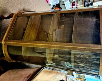 Antique oak curved glass display cabinet 