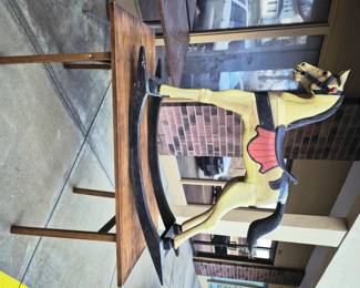 Vintage hand carved folk art children's rocking horse. 