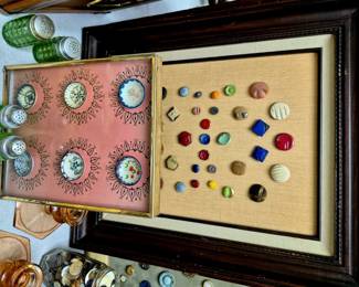 Large selection of buttons. Framed buttons