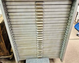 Vintage Thompson Cabinet Co. 24 drawer graphic arts printer cabinet