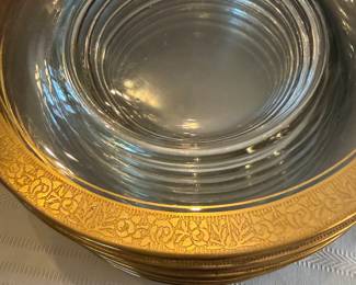 Vintage Tiffin Franciscan Encrusted Gold Glass Plates.