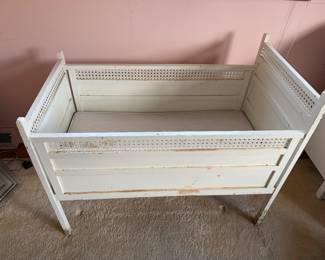 Antique Wood Baby Crib with Metal Springs, Mattress