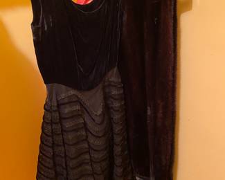 Vintage Black Party Dress, Mink Stole