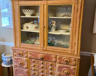 Antique Apothecary Cabinet, Glass Doors, Numerous Drawers