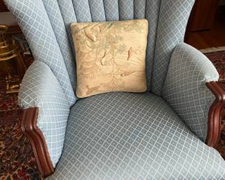 Vintage French Style Carved Channel Back Wing Chair ( 2)