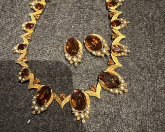 Vintage Crown Trifari Topaz Necklace/Earrings