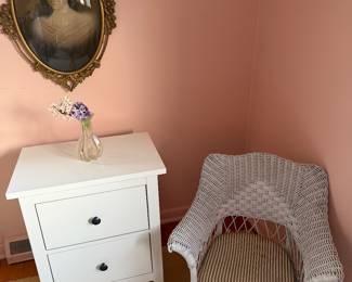 Antique Great Grandma Portrait, Vintage White Wicker Child Rocker