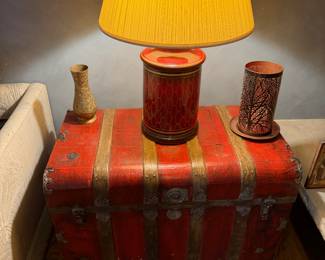 Antique Wood Trunk, Asian Style Table Lamp