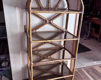 Bamboo/Rattan shelving unit w/ glass shelves