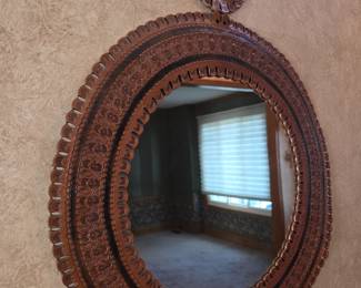 Leather framed mirror