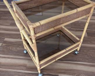 Bamboo/ Rattan Trolley Cartw/ glass shelves