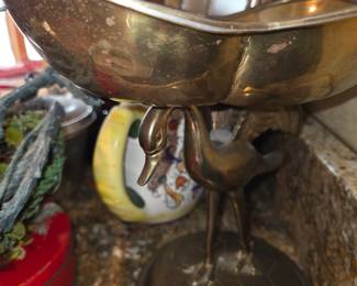 Brass swan pedestal dish