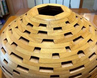 Vintage Filipino Geometric Segmented Wooden Vessel 