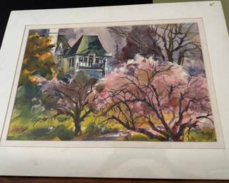 61 150.00 Watercolour Antebellum house 27x20 signed John Drosky
