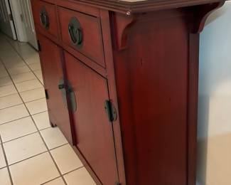 40 110.00 Red Asian inspired cabinet 36Wx12Dx32H