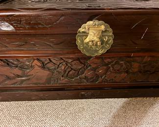 44 98.00 Asian scarved wood chest trunk 27x12x11