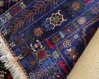 64 $360 Semi-Antique Baluchi turkoman-style 100% rug Blue's tones…6'11"x 42"