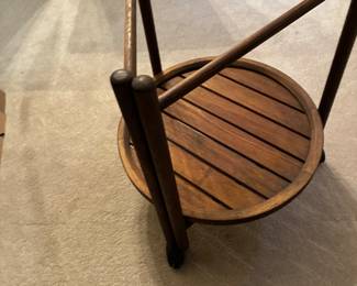 3 68.00 Round teak table with removal top 20x24 (2 available)