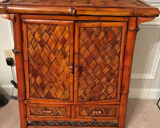 29 110.00 Asian inspired Bamboo storage cabinet 26Wx13Dx31H