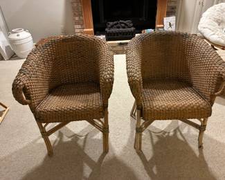 48 $110 set Pair of rounded back wicker chairs