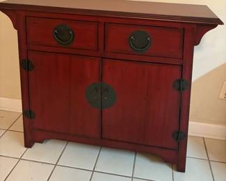 40 110.00 Red Asian inspired cabinet 36Wx12Dx32H