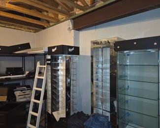 Store display cases, racks, shelves