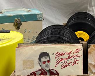 45’s Single 7” Records (some w/ Picture Sleeves) Record Tote & Carry Case 