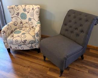 Accent Chairs (Wing Back & Charcoal Rolled Back Tufted Button Accent Chair)