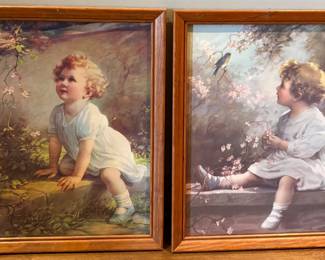 Song of the Bluebird, Print by Zula Kenyon, Antique, Girl, Daughter, Child, Framed Art, Victorian, Signed