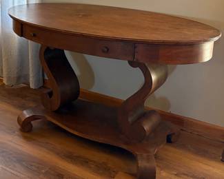 Vintage Antique Oval Empire Drum Table with Drawer – Solid Wood