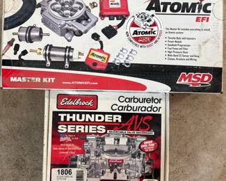 ATOMIC EFI MASTER KIT MSD Throttle Body, Power Module, Fuel Pump System • Edelbrock Carburetor Thunder Series 4 Barrel 650cfm 