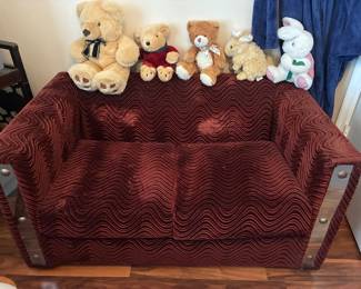 Velvety sleeper loveseat.  Twin mattress 