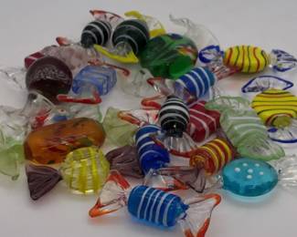Muranostyled HandBlown Art Glass Candy Lot  Wrapped Candies  Bonbons Assorted Colors