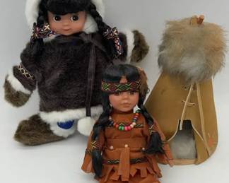 Vintage Native American Style Doll Lot with Teepee Fur Trim Outfits