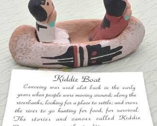 Native American Pottery Figurine in Canoe, Signed E. Chavez Jemez