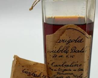 Vintage Italian hexagonal glass bottle of Aurigold Bubble Bath Carboline.