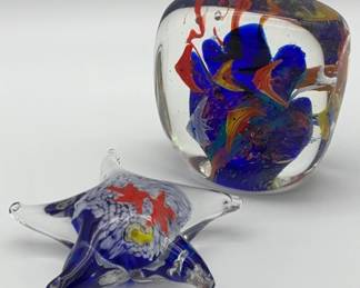 Studio Art Glass Paperweight with Matching Starfish Figurine